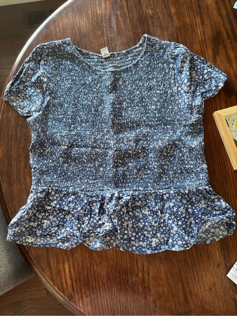 Old Navy Blue Floral Smocked Peplum Top